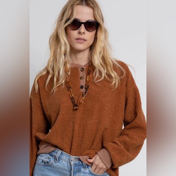 NWOT DONNI SHERPA HENLEY SWEATSHIRT SIZE L - Picture 2 of 8